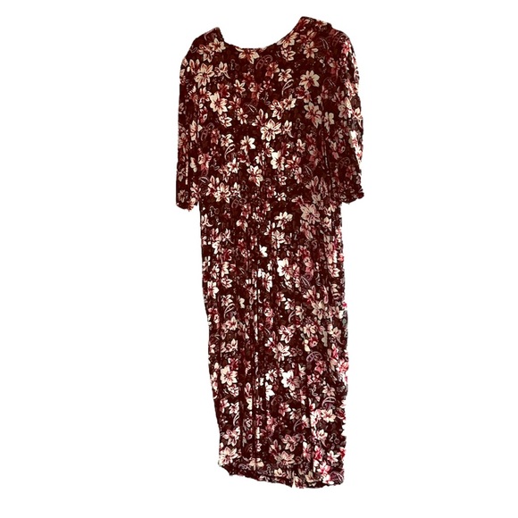Ms. Basia California Vintage burgandy wine colored floral midi dress Size 18 - Picture 8 of 13